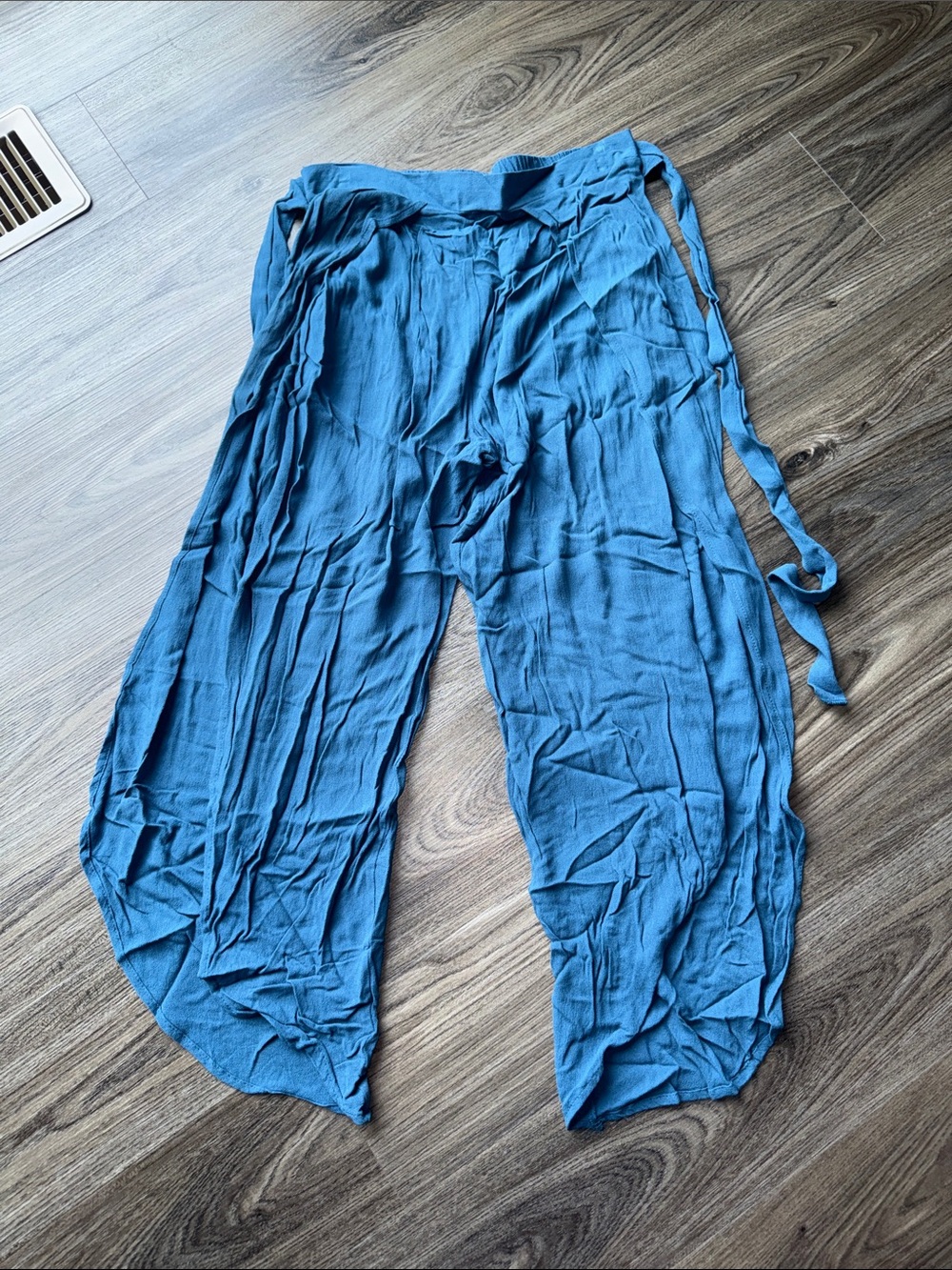 Lightweight Blue Wide-Leg Wrap Pants